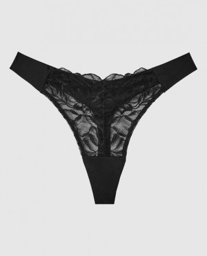 Women's La Senza High Leg Thong Panty Underwear Black | PgJB76QF