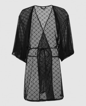 Women's La Senza Logo Mesh Robe Lingerie Black | nYvtJq75