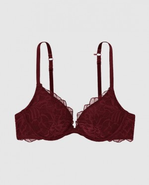 Women's La Senza Push Up Plunge Bras Red Burgundy | jZfHccT7