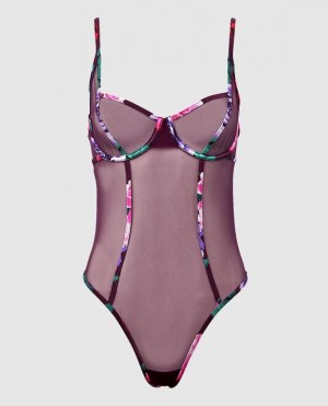 Women's La Senza Unlined Mesh Bodysuit Lingerie Purple | 3VGNVlPZ