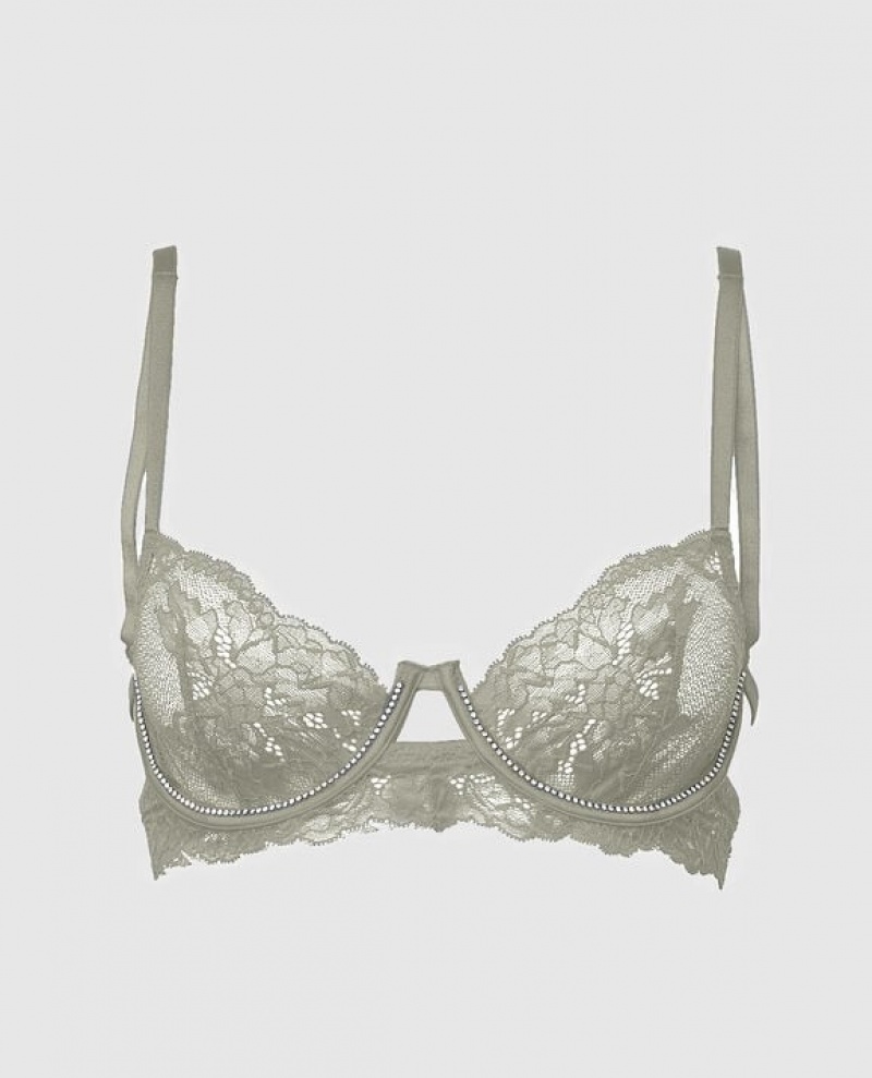 Women\'s La Senza Unlined Balconette Lace Bra Lingerie Silver | wfIqnduU